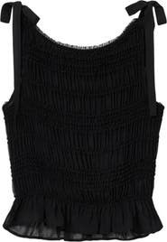 AllSaints Lotus Sheer Shirred Tie Shoulder Peplum Top