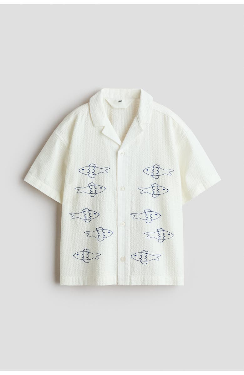 H&M Embroidered cotton resort shirt, Main, color, White/Fish