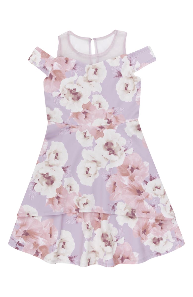 Speechless Kids' Floral Cold Shoulder Flared Dress, Main, color, 