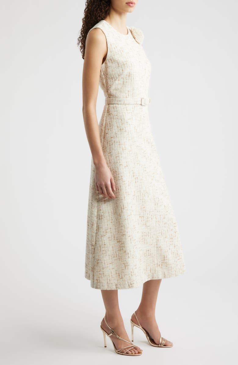 Anne Klein Rosette Belted Tweed Midi Dress, Alternate, color, 