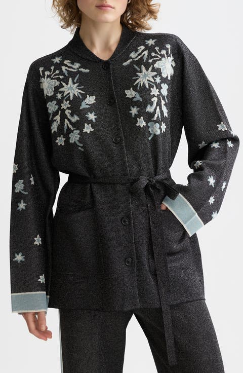 40 Years Metallic Belted Jacquard Jacket