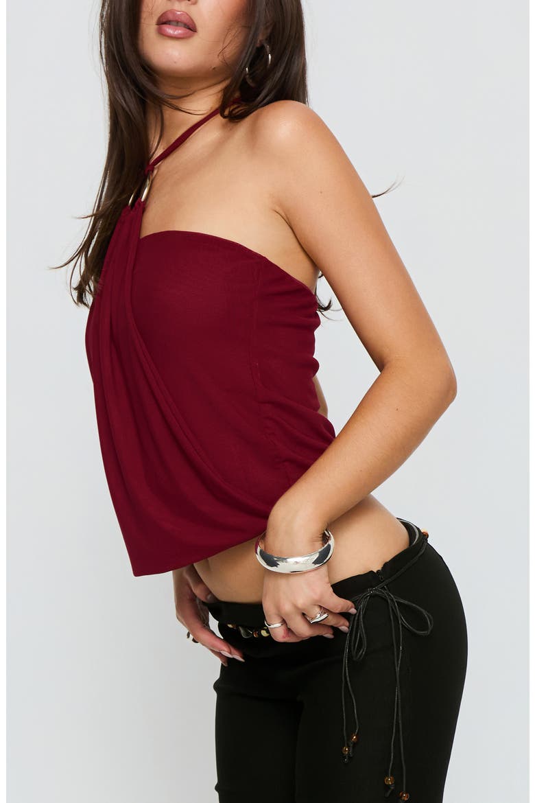 Hedlea Drape Ring Detail Crop Halter Top, Alternate, color, WINE