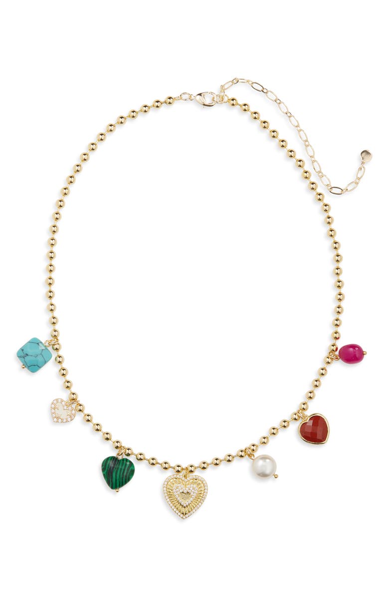 Panacea Semiprecious Stone & Heart Charm Necklace, Main, color, Gold Multi