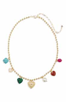 Panacea Semiprecious Stone & Heart Charm Necklace