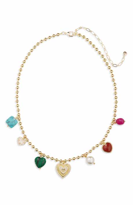 Panacea Semiprecious Stone & Heart Charm Necklace
