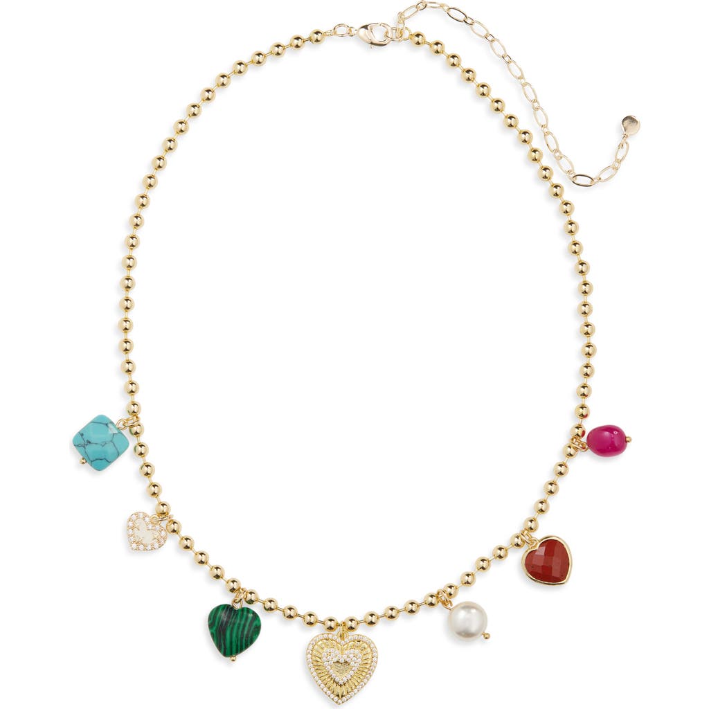 Panacea Semiprecious Stone & Heart Charm Necklace In Multi
