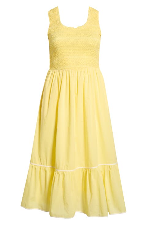 Jessy Smocked Sleeveless Midi Dress (Plus)
