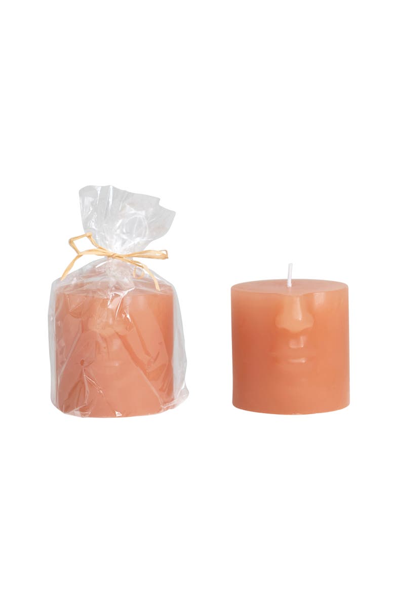 Storied Home Unscented Face Pillar Candle, Main, color, Pink