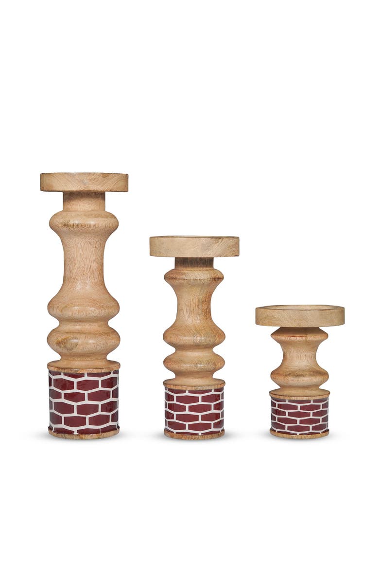 Mela Artisans Gramercy Red Pillar Candleholder Set, Main, color, Red