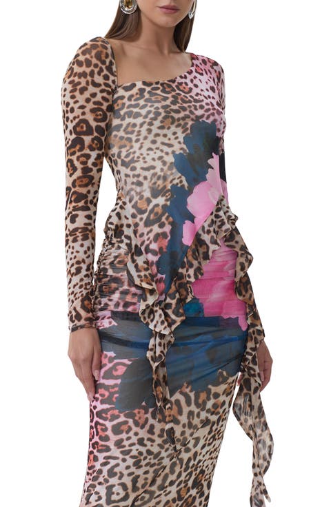 Doris Ruffle Asymmetric Mesh Top