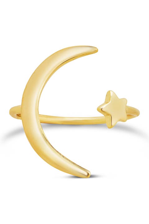 14K Gold Vermeil Crescent Moon Open Ring