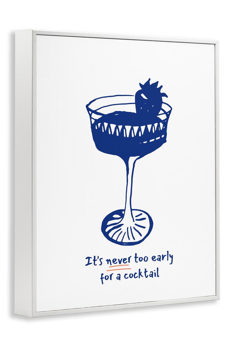 Never Too Early For A Cocktail Framed Canvas Wall Art, Alternate, color, BLUE