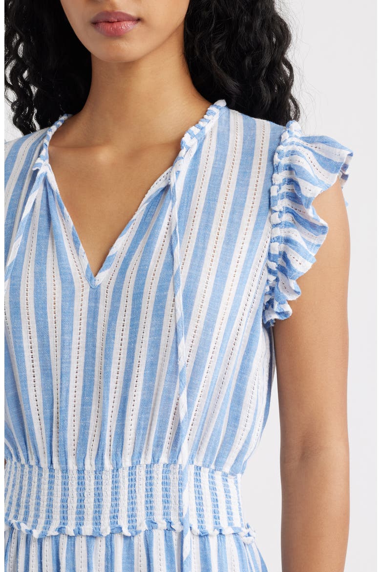 Garden Smocked Waist Linen Blend Maxi Dress, Alternate, color, ATLANTIS STRIPE