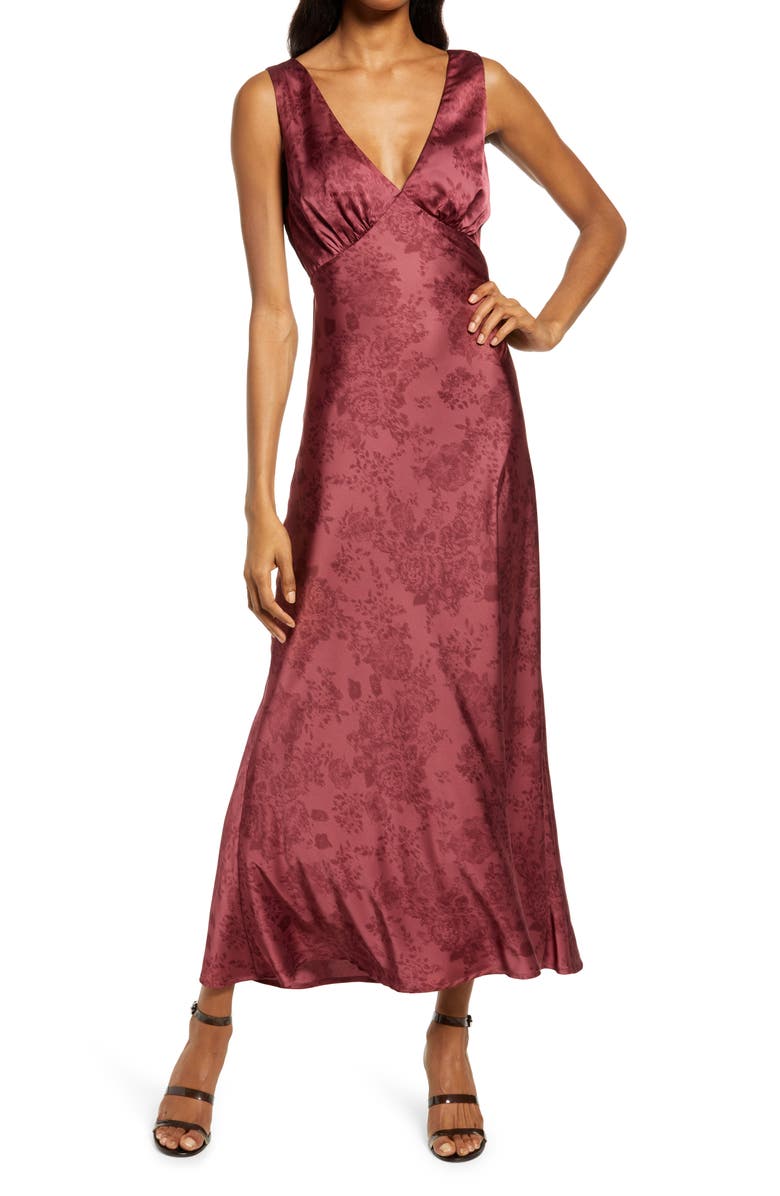WAYF Rosetta V-Neck Satin Dress, Main, color, 