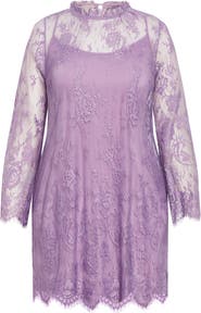 City Chic Micaela Long Sleeve Lace Overlay Dress