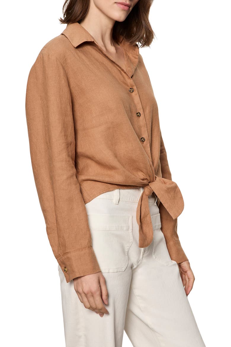 More Love Tie Front Linen Blend Top, Alternate, color, TOASTED COCONUT BROWN