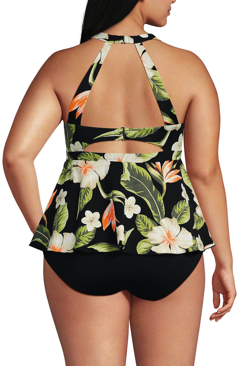 Lands' End Plus Size Sweetheart Fauxkini One Piece, Alternate, color, Hibiscus Floral/Black