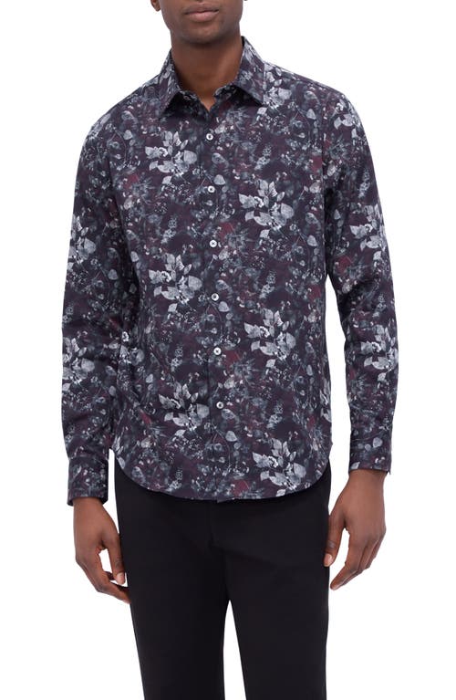 Bugatchi Julian Shaped Fit Stretch Print Button-Up Shirt in Plum 