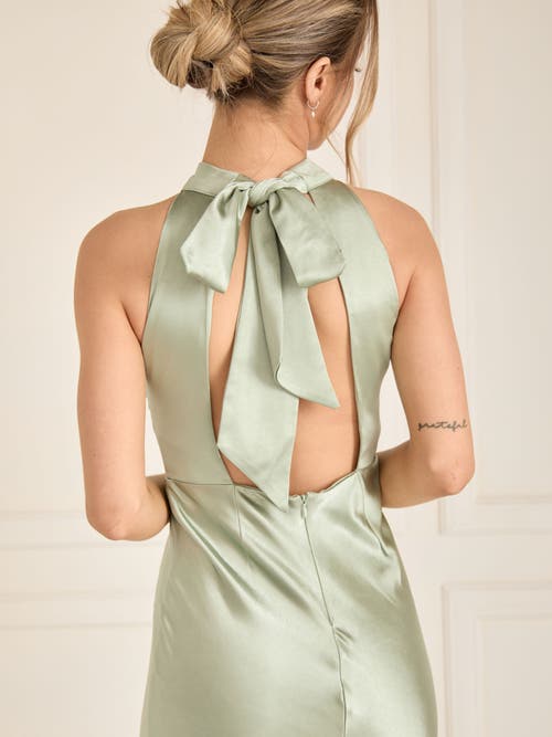Six Stories Halter Neck Satin Bridesmaid Dress In Green