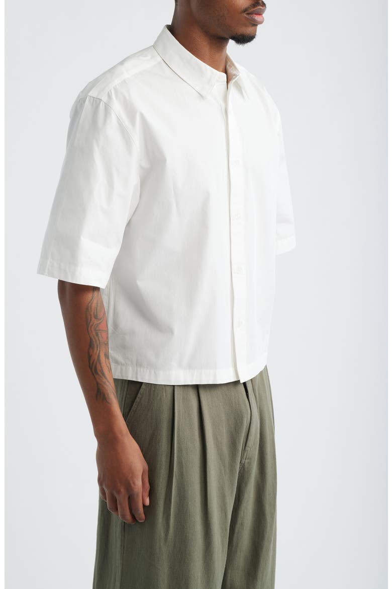 Crop Short Sleeve Cotton Poplin Button-Up Shirt, Alternate, color, WHITE