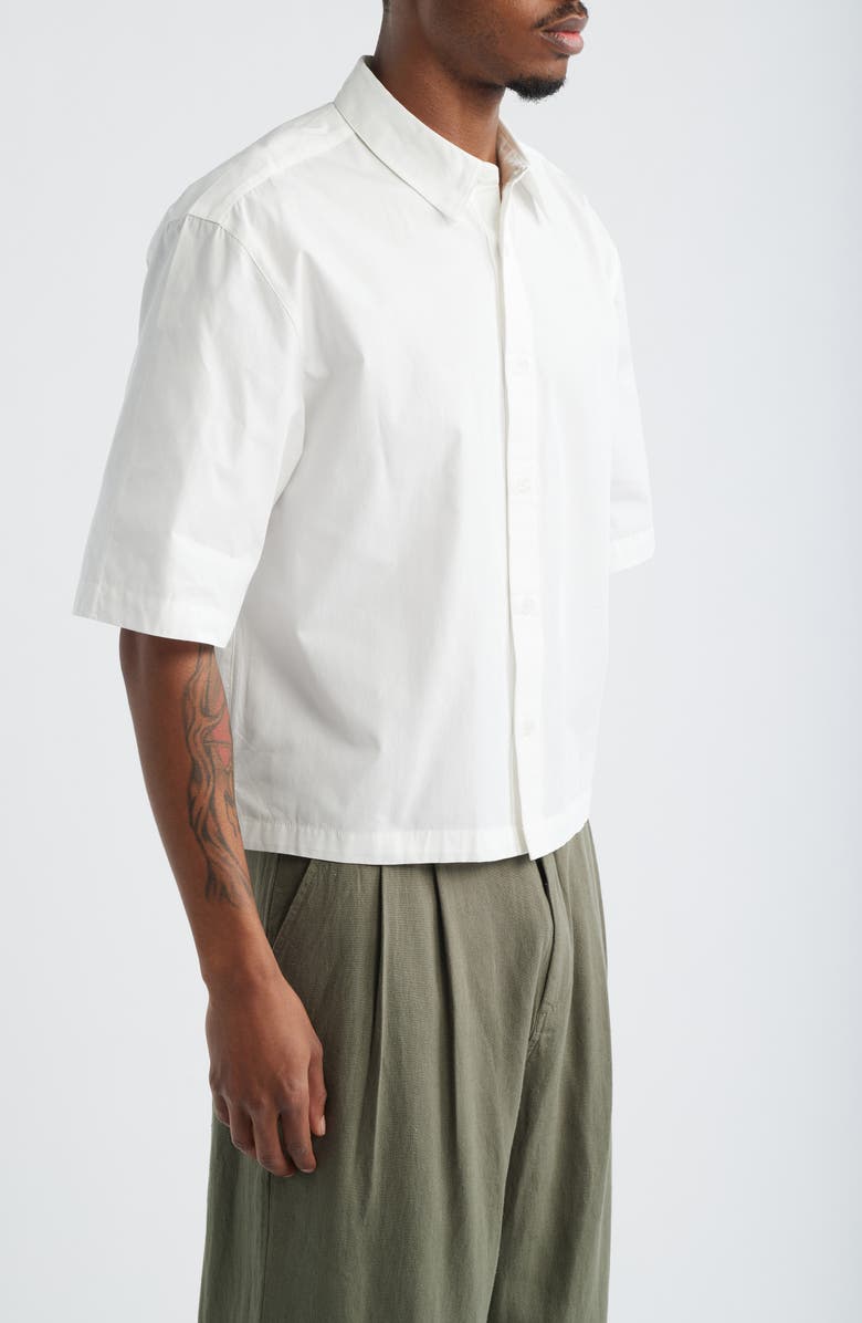 Topman Crop Short Sleeve Cotton Poplin Button-Up Shirt, Alternate, color, White
