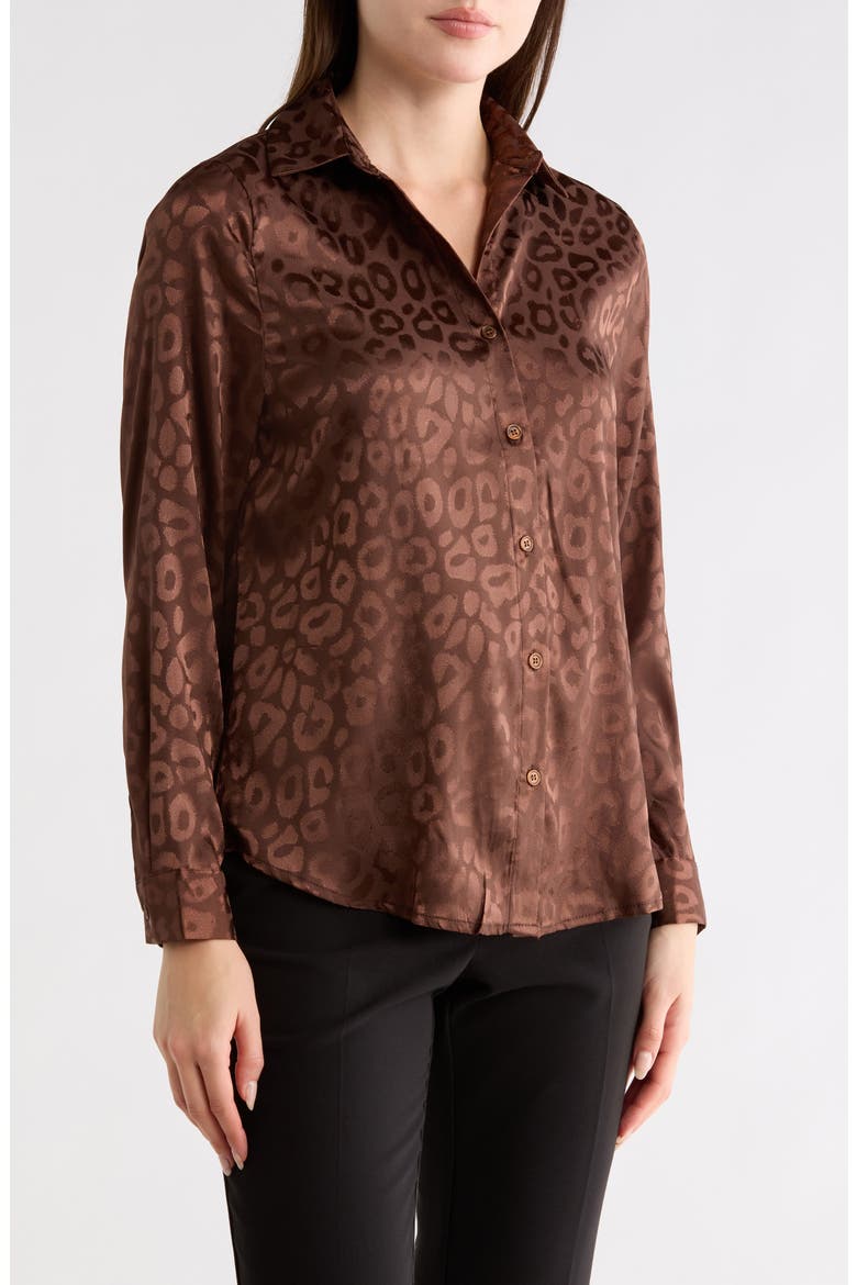 Leopard Button-Up Shirt, Main, color, CHOCOLATE