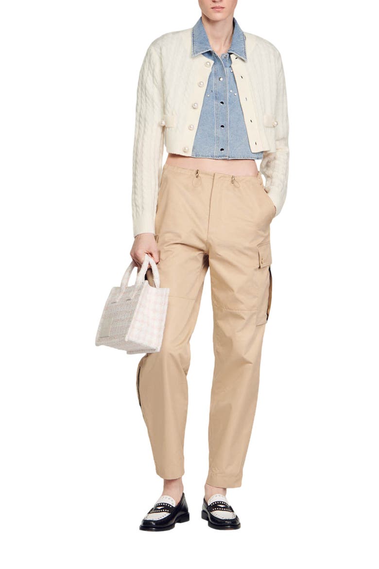 Elina Cable Stitch Wool Blend Crop Cardigan, Alternate, color, ECRU