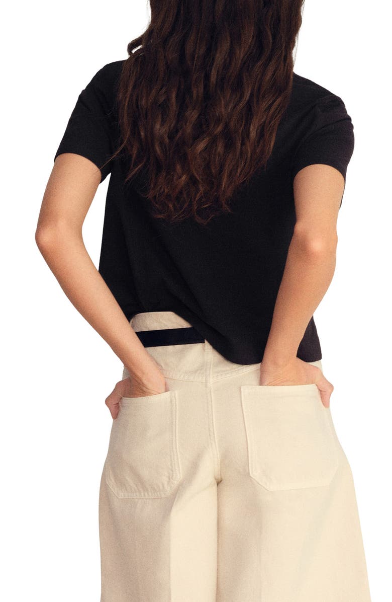 MANGO Embroidered Cotton T-Shirt, Alternate, color, Black