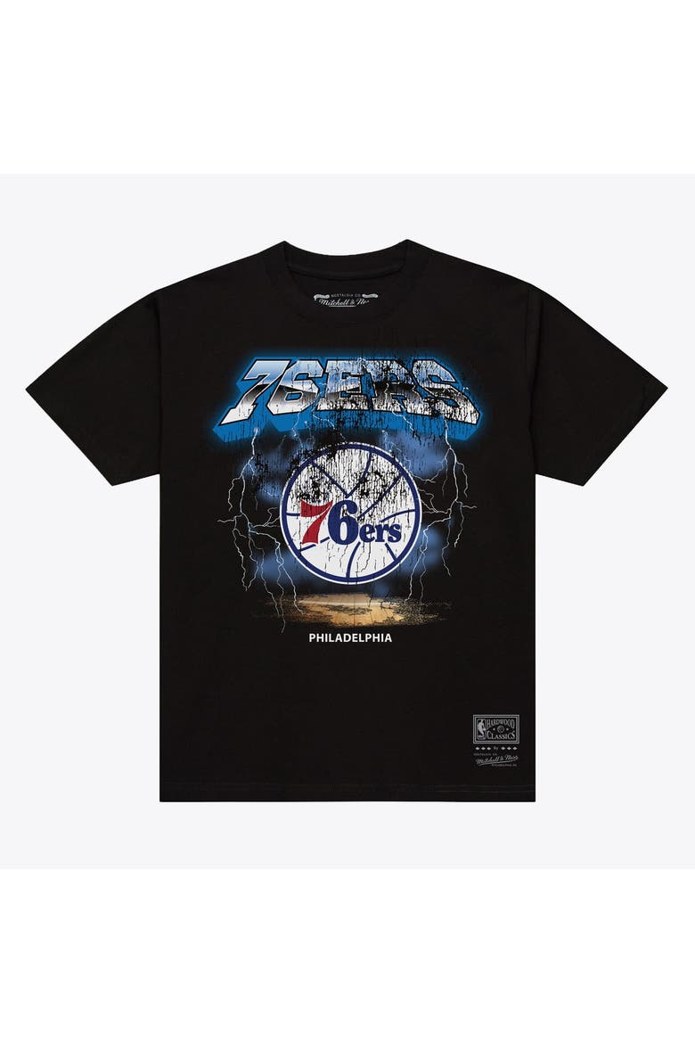Men's Mitchell & Ness  Black Philadelphia 76ers Lightning T-Shirt, Main, color, Black