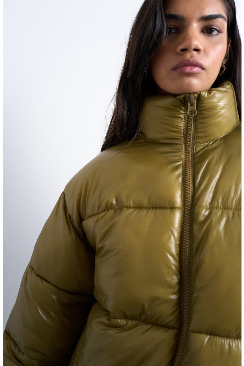 High Shine Puffer Coat, Alternate, color, KHAKI