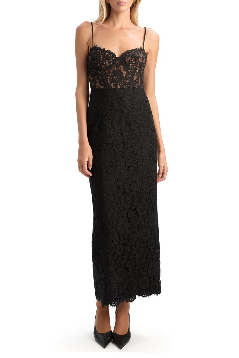 Blaine Lace Midi Dress, Main, color, BLACK