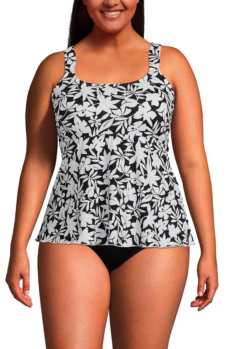 Lands' End Plus Size DD-Cup Flutter Scoop Neck Tankini Top Comfort Adjustable Straps, Main, color, 