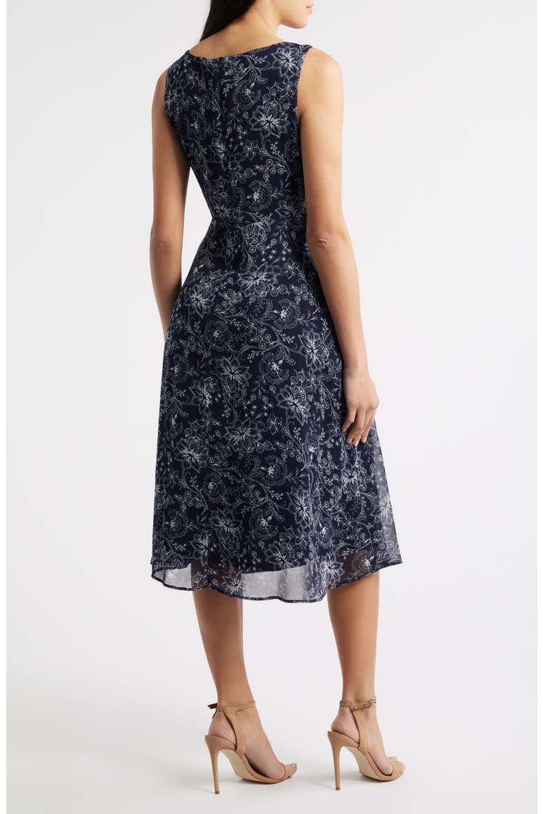Pleat Waist Yoryu Sleeveless Midi Dress, Alternate, color, NAVY