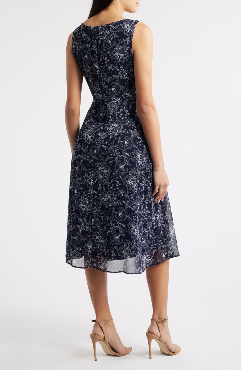 Connected Apparel Pleat Waist Yoryu Sleeveless Midi Dress, Alternate, color, Navy