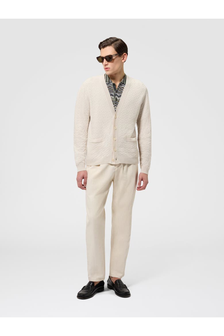 Wool And Cotton Chevron Cardigan With Pockets, Alternate, color, Beige
