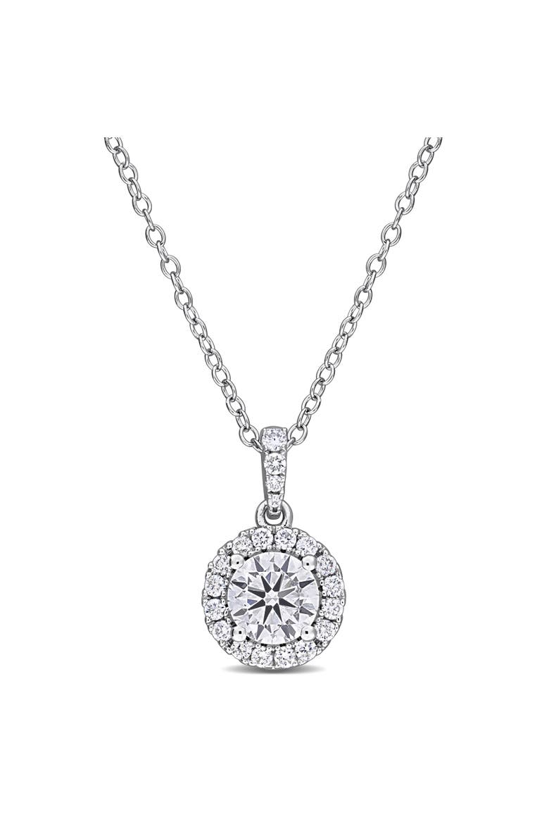 Lab-Grown Diamond Halo Pendant Necklace, Main, color, Sterling silver