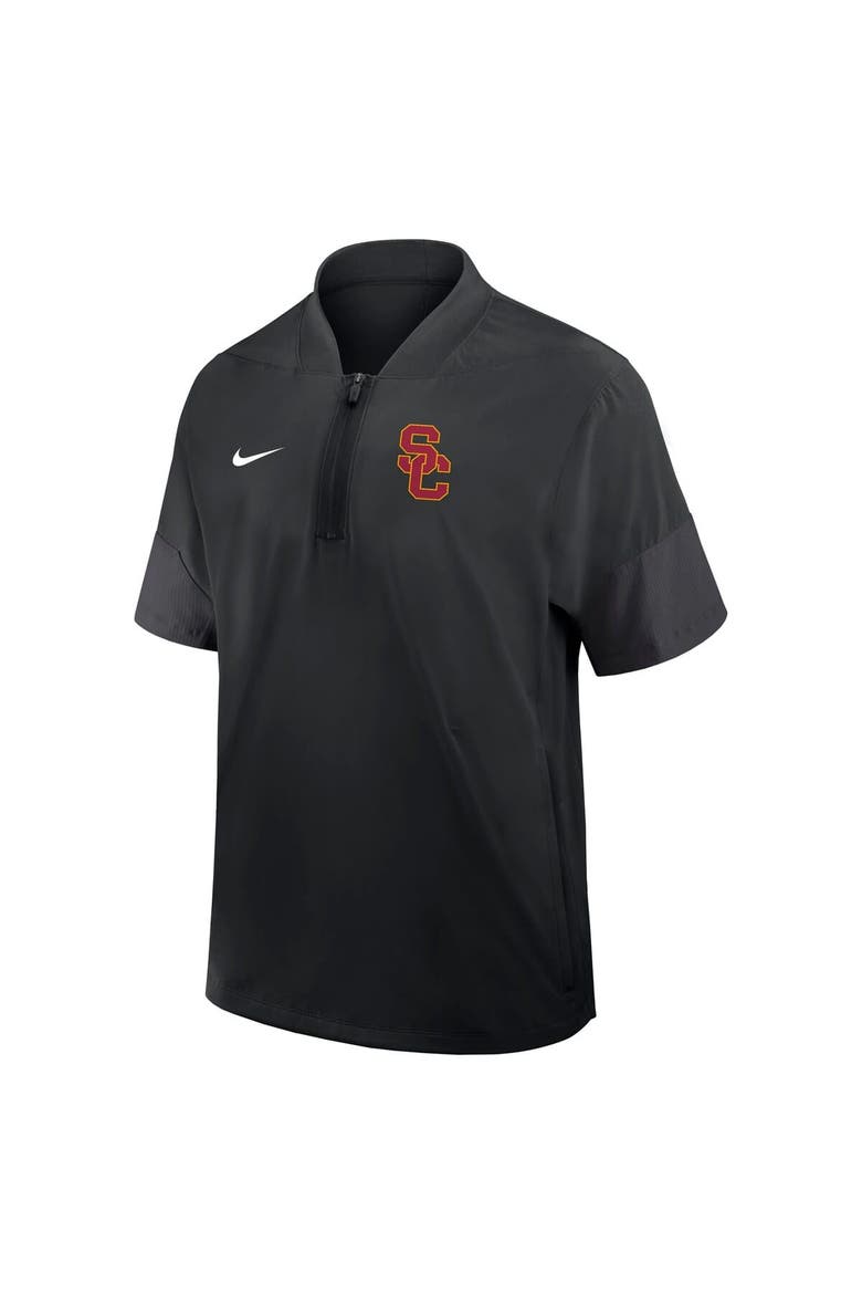 Men's Nike Black USC Trojans 2025 Sideline Short Sleeve Quarter-Zip Coach Jacket, Alternate, color, Black