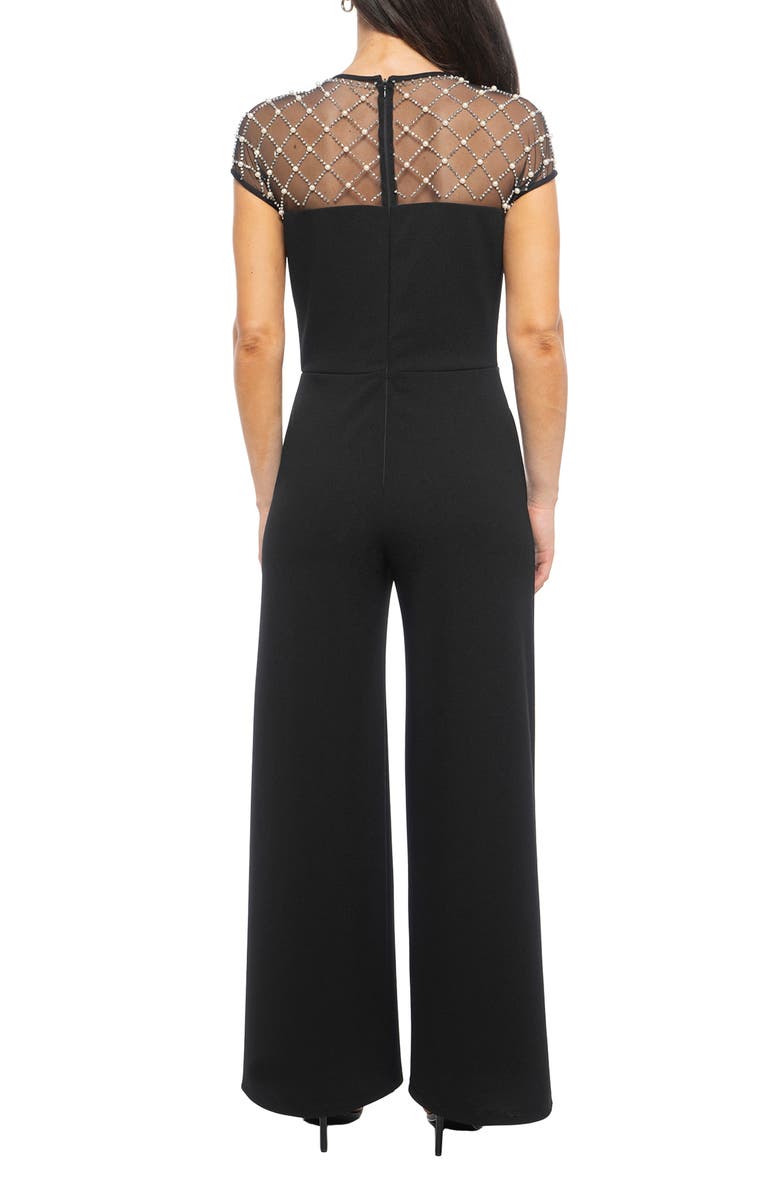 Marina Embellished Mesh Yoke Scuba Crepe Jumpsuit, Alternate, color, 