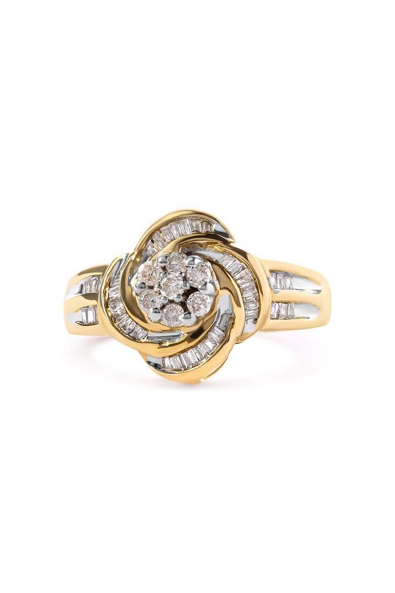 10K Yellow Gold 1/2 Cttw Diamond Flower Swirl Cocktail Ring, Main, color, Yellow