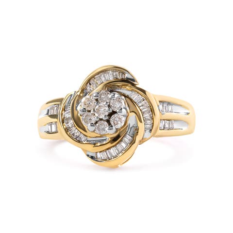 10K Yellow Gold 1/2 Cttw Diamond Flower Swirl Cocktail Ring