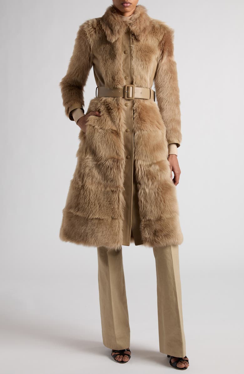 TOM FORD Soft Shearling & Leather Belted Coat, Alternate, color, 