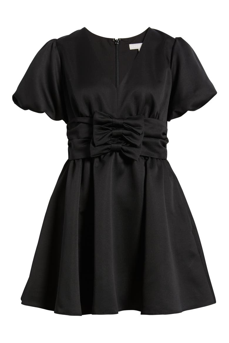 Bow Detail Puff Sleeve Minidress, Alternate, color, BLACK