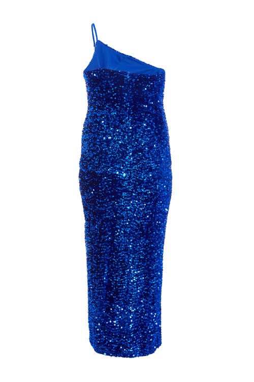 Quiz One Shoulder Cut Out Sequin Maxi Dress In Royal Blue