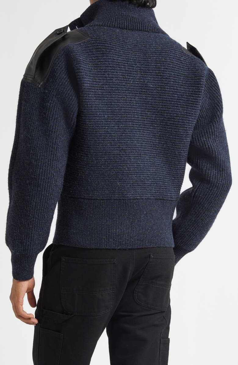 Burberry Leather Trim Rib Wool Blend Turtleneck Sweater, Alternate, color, Tarmac Grey
