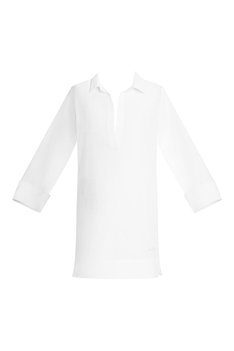 Wide Cuff Long Sleeve Linen & Cotton Cover-Up Dress, Alternate, color, WHITE