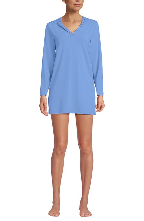 Cotton Jersey Long Sleeve Hooded Swim Cover-up Dress