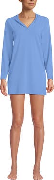 Lands' End Cotton Jersey Long Sleeve Hooded Swim Cover-up Dress