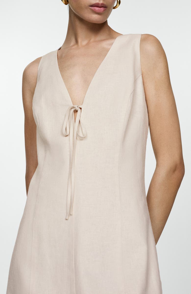 MANGO Tie Front Linen Blend Minidress, Alternate, color, Beige