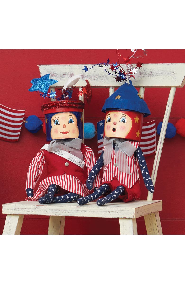 Gallerie II Patriotic Miss Liberty Decorative Folk Art Doll - Americana Decor, Alternate, color, Red