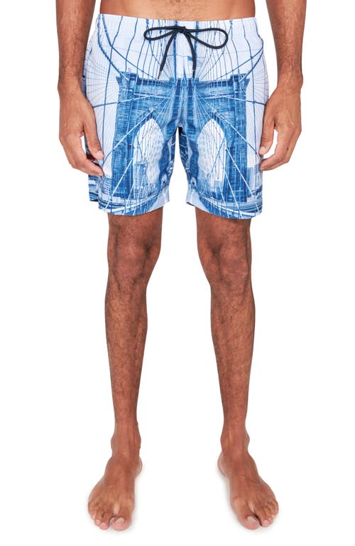 Brooklyn Brigade Brooklyn Bridge Swim Trunks In Blue
